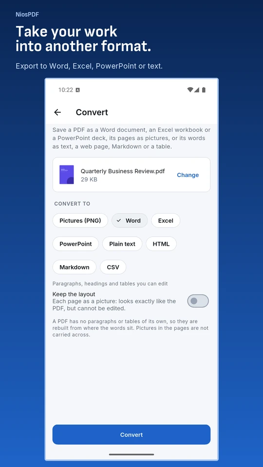 NiosPDF 2.0 conversion options